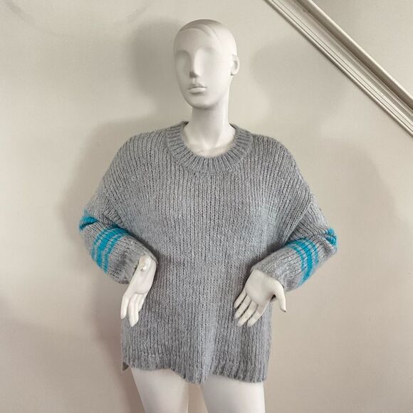 Mohair Blend Chunky Knit Sweater Aerie Fuzzy Feels Gray Blue Pull-over L - Picture 9 of 9